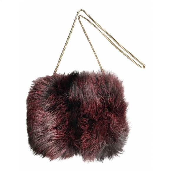 DVF Diane Von Furstenberg Deep Burgundy Fox Fur Crossbody Bag - Picture 1 of 10